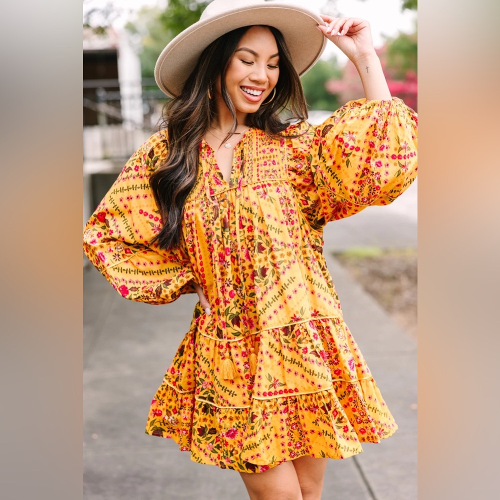 Olivaceous: Ready For The Day Yellow Floral Dress
